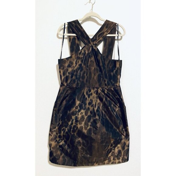 Banana Republic Dress Womens 14 Animal Print Satin Pleated Strap Mob Wife Y2K - Picture 2 of 7